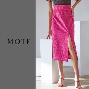 SHEIN MOTF premium PU leather hotpink slit skirt